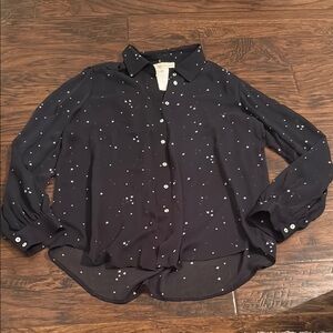 Lovestitch Black Notched Collar Button Down Blouse